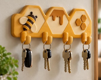 Llavero moderno con forma de colmena, organizador de pared impreso en 3D, decoración para la entrada.
