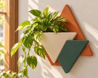 Geometric Triangle Wall Planter, 3D Printed Succulent Holder for Modern Home Decor