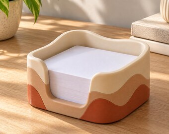 Abstract Desert Memo Pad Holder, 3D Printed Desk Organizer, Minimalist Office Decor