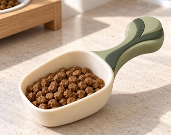 Cuchara dispensadora de comida para mascotas con diseño de raíz de bambú, impresa en 3D y con estilo, ideal para perros y gatos.