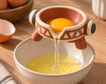 Separador de huevos con forma de tambor tribal, utensilio de cocina impreso en 3D, antiguo accesorio de cocina rítmico.