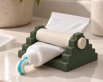 Geometric Stepped Pyramid Toothpaste Squeezer, 3D Printed, Modern Bathroom Organizer