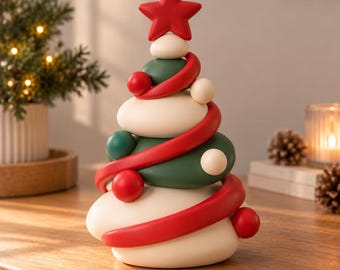 Árbol de Navidad de mesa con guijarros lisos, decoración navideña impresa en 3D, regalo moderno nórdico para la oficina.