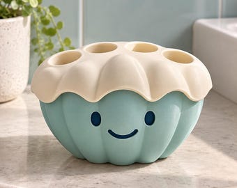 Smiling Clam Toothbrush Holder, 3D Printed, Whimsical Bathroom Decor, Deep Sea Organizer
