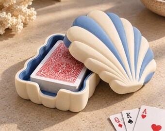 Caja para cartas de juego con forma de concha marina, soporte impreso en 3D, accesorio para juegos de mesa.