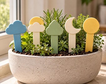 Etiquetas para plantas con diseño de nubes delicadas, impresas en 3D, juego de 5 etiquetas para jardín.