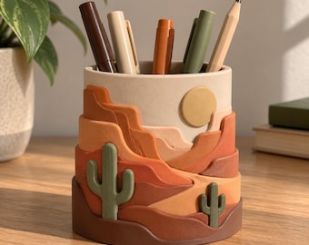 Portalápices Desert Mesa, organizador de escritorio impreso en 3D, decoración de oficina única