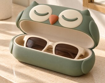 Sleepy Owl Glasses Case, 3D Printed Spectacle Holder, Cute Desk Accessory Gift