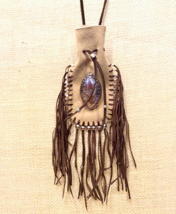 Items similar to Leather Medicine Bag Necklace with Fringe and Silver