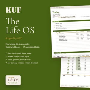 KUF Life OS Excel Template | All-in-One Life Planner, Budget, Habit Tracker, Meal Planner & Year Review (Digital) image 1