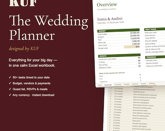 KUF Wedding Planner Excel Template | Wedding Budget, Checklist, Guest List & RSVP Tracker (Digital Download)