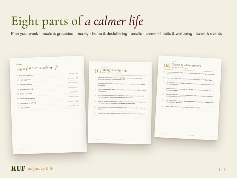 120 ChatGPT & Claude Prompts for Everyday Life | KUF Calm Life Pack (PDF) image 2