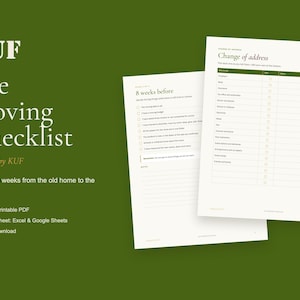 KUF Moving Checklist PDF + Excel Spreadsheet, 8-Week Planner, Budget Tracker (Digital Download) image 1