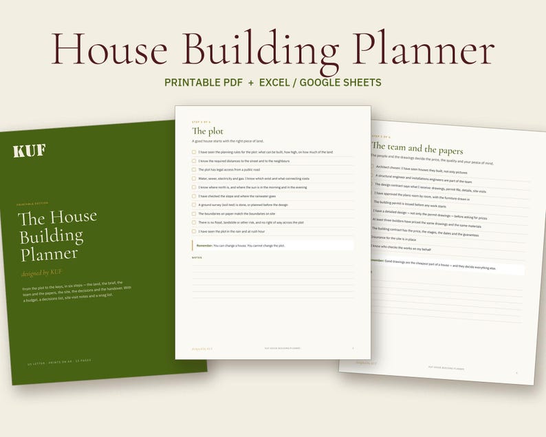 住宅建築プランナー（PDF + Excel）、建設チェックリスト、予算トラッカー（デジタルダウンロード） 画像 1