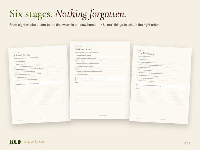 KUF Moving Checklist PDF + Excel Spreadsheet, 8-Week Planner, Budget Tracker (Digital Download) image 2