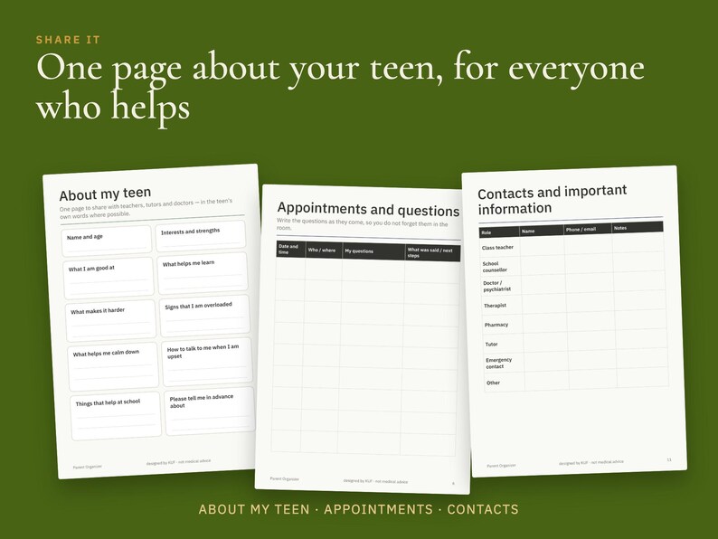 ADHD Autism Parent Organizer, School Meeting Notes, Medication Log (PDF + Excel) image 4