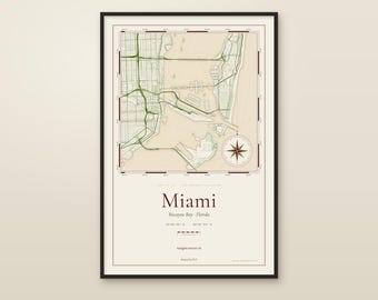 Miami Nautical Chart Print, Biscayne Bay Florida Map, Vintage Style Wall Art (Digital Download)