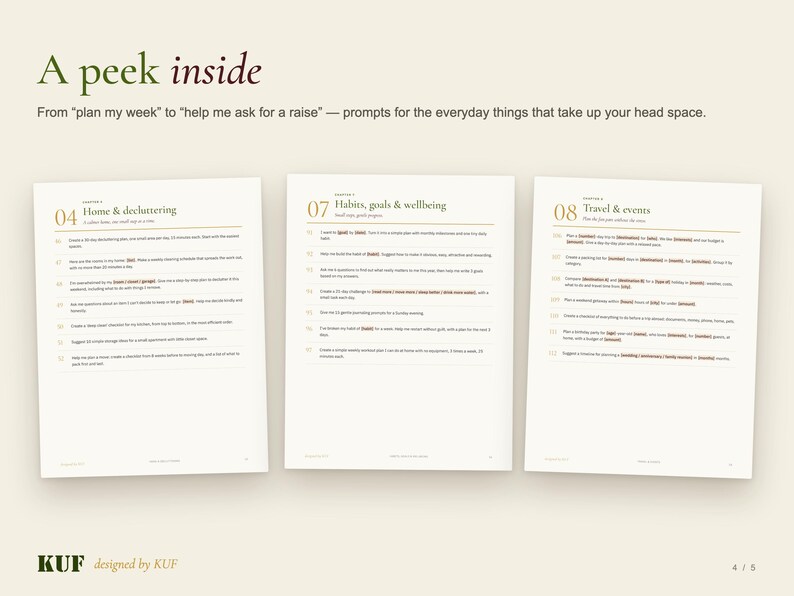 120 ChatGPT & Claude Prompts for Everyday Life | KUF Calm Life Pack (PDF) image 4