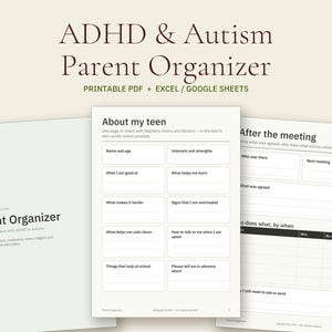 ADHD Autism Parent Organizer, School Meeting Notes, Medication Log (PDF + Excel) image 1
