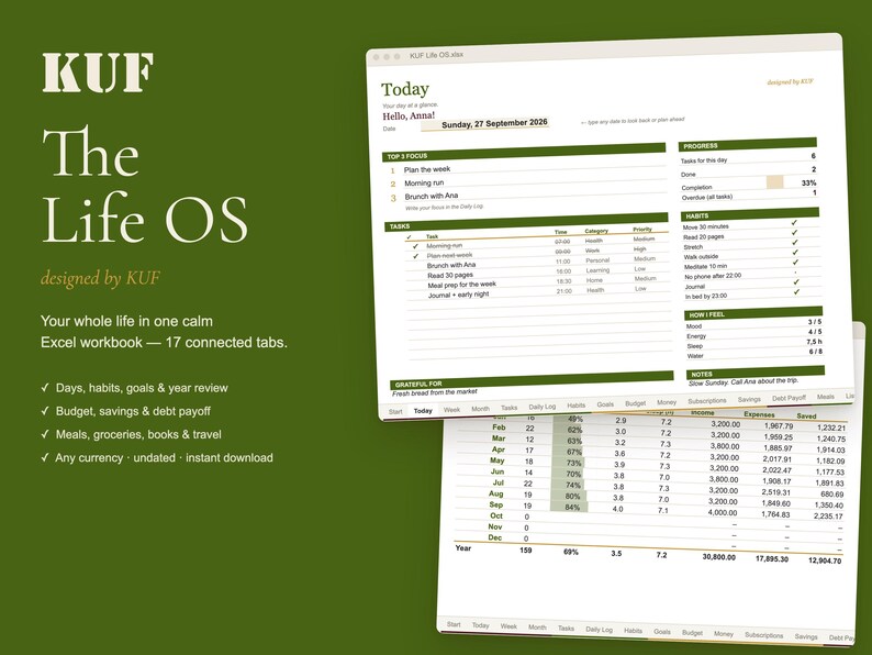 KUF Life OS Excel Planner | 7-Day Setup Guide (Digital Download) image 3