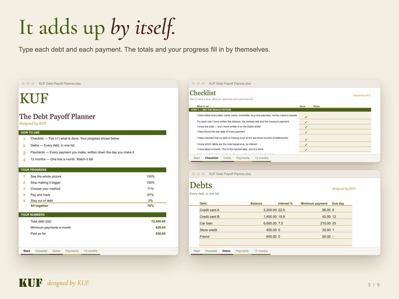 Debt Payoff Planner, Snowball & Avalanche Tracker (PDF + Excel) image 3