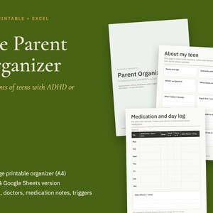 ADHD Autism Parent Organizer, School Meeting Notes, Medication Log (PDF + Excel) image 2