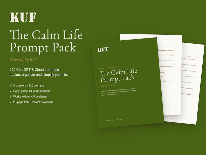 120 ChatGPT & Claude Prompts for Everyday Life | KUF Calm Life Pack (PDF) image 1
