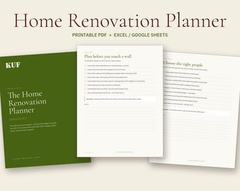 Home Renovation Planner PDF + Excel, Budget Tracker, Remodel Checklist (Digital Download)