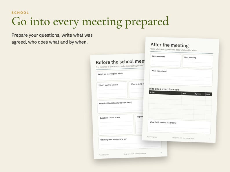 ADHD Autism Parent Organizer, School Meeting Notes, Medication Log (PDF + Excel) image 3