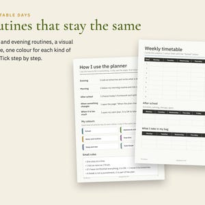 Planner voor tieners met ADHD of autisme, visuele dagelijkse routine, huiswerkplanning (PDF + Excel) afbeelding 2