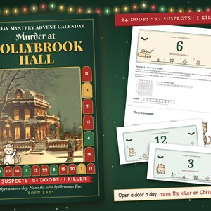 Weihnachtliches Krimi-Adventskalenderspiel: Mord in Hollybrook Hall, 24-Türen-Detektivrätsel-Countdown für Erwachsene Bild 1