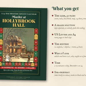 Weihnachtliches Krimi-Adventskalenderspiel: Mord in Hollybrook Hall, 24-Türen-Detektivrätsel-Countdown für Erwachsene Bild 6