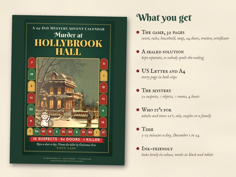 Weihnachtliches Krimi-Adventskalenderspiel: Mord in Hollybrook Hall, 24-Türen-Detektivrätsel-Countdown für Erwachsene Bild 6