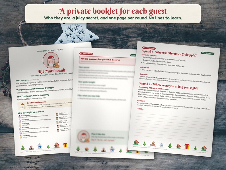 Juego de misterio navideño para fiestas, de 6 a 12 jugadores, Cozy Village Whodunit imagen 6
