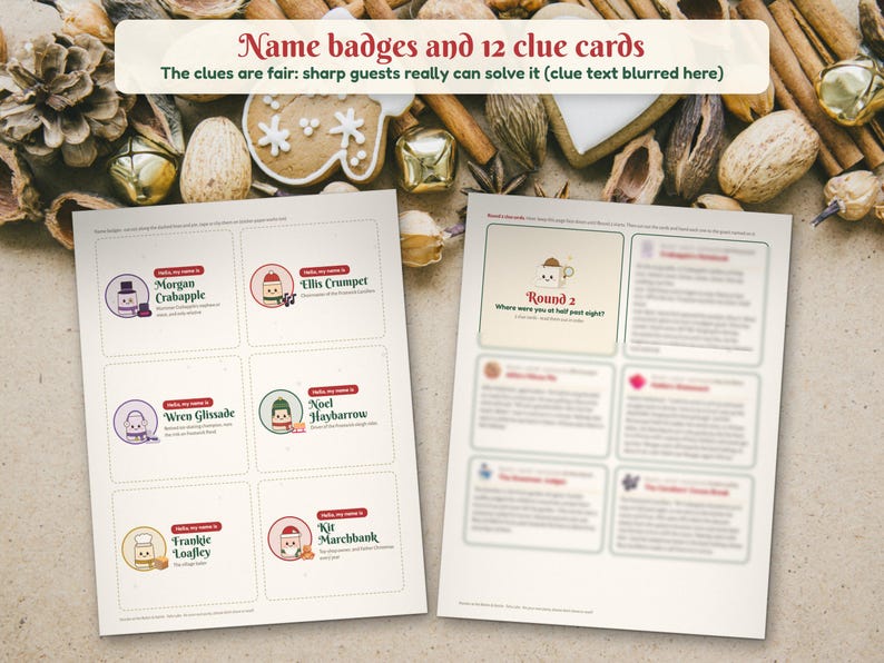 Juego de misterio navideño para fiestas, de 6 a 12 jugadores, Cozy Village Whodunit imagen 7