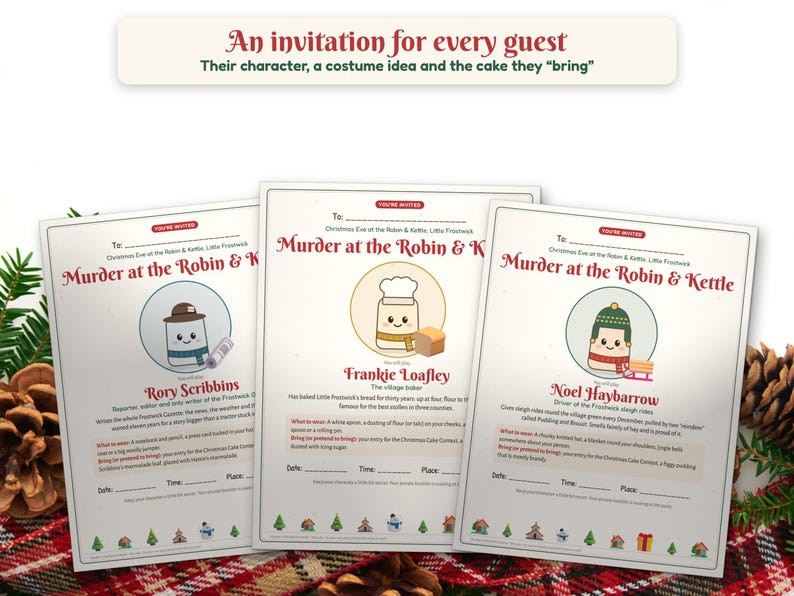 Juego de misterio navideño para fiestas, de 6 a 12 jugadores, Cozy Village Whodunit imagen 5