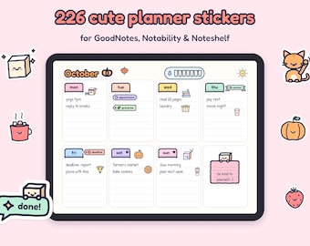 Pegatinas lindas del planificador de Tofu y sus amigos para GoodNotes
