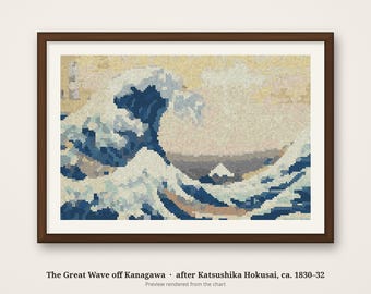 The Great Wave Cross Stitch Pattern: Hokusai's Famous Wave
