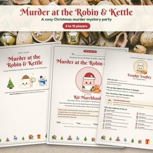 Juego de misterio navideño para fiestas, de 6 a 12 jugadores, Cozy Village Whodunit imagen 1