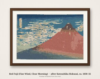 Red Fuji Cross Stitch Pattern: Hokusai's Mount Fuji