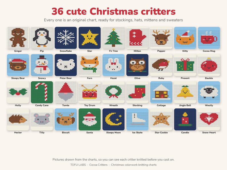 Cocoa Critters Christmas Knitting Charts: 36 Colorwork Motifs image 2