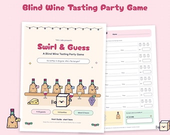 Juego de cata de vinos a ciegas con tarjetas de puntuación y premios.