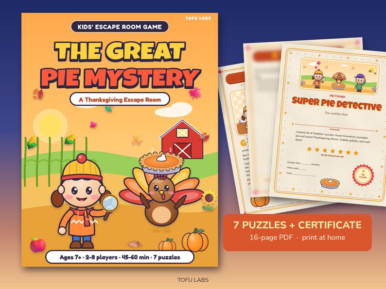 Thanksgiving Escape Room for Kids: The Pie Mystery (7 Puzzles, Ages 7+) Bild 1