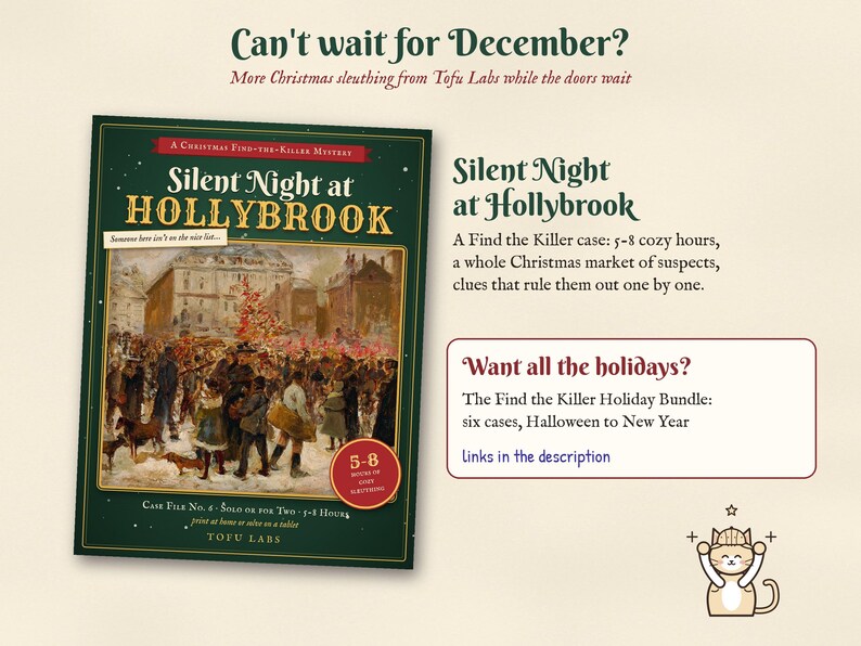 Silent Night at Hollybrook, a Christmas Find the Killer case, and the Holiday Bundle