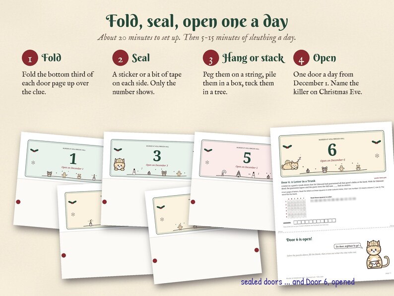Weihnachtliches Krimi-Adventskalenderspiel: Mord in Hollybrook Hall, 24-Türen-Detektivrätsel-Countdown für Erwachsene Bild 3