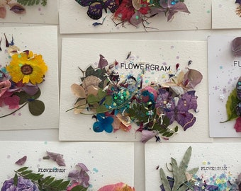 Flowergram, announcements, flower girl, bridal party, weddings, encouragement cards, stationery, dried flowers, flower card, Bridesmaid card