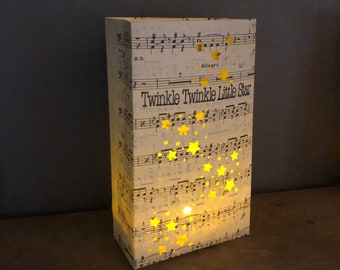 10 Twinkle Twinkle Little Star Luminarias, Star Wedding, Star Party, Completely Hand Fashioned from Vintage Sheet Music, Star Decor