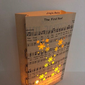 1 Christmas Luminary, You Pick The Song, Christmas Sheet Music, Luminary Bags, Winter Wedding Decor, Holiday Decorations, Vintage Christmas image 2