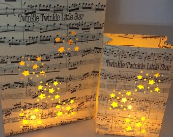 Twinkle Twinkle Little Star, Luminary Set, Night Lights, Star Centerpiece, Music Art, Stars, Sheet Music, Music Notes, Luminary Set