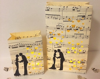 Music Wedding, Wedding Lanterns, Wedding Luminary Bags, Wedding Decor, Music Theme, Vintage Sheet Music, Wedding Lanterns, Wedding Decor